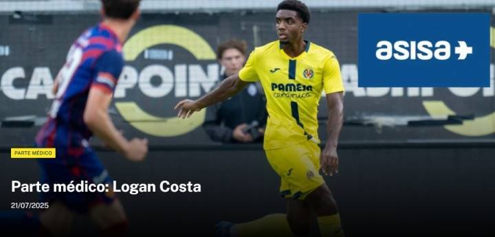 比利亚雷亚尔官方：洛根-科斯塔左膝前十字韧带完全撕裂